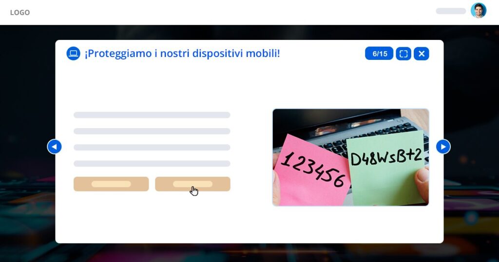 L'immagine rappresenta un modulo interattivo online con testo esplicativo su come proteggere i nostri dispositivi mobili.