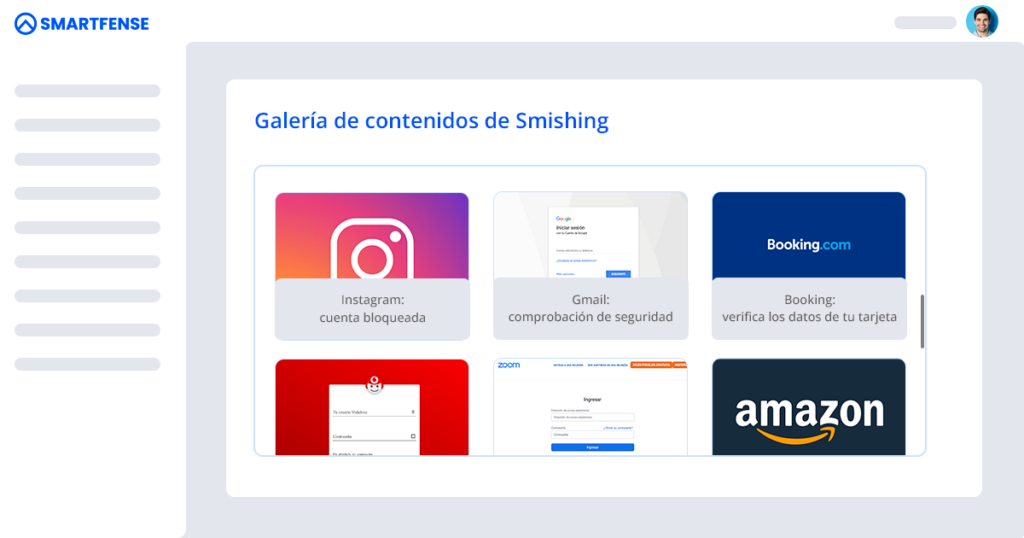 Galería de contenidos de simulación de Smishing