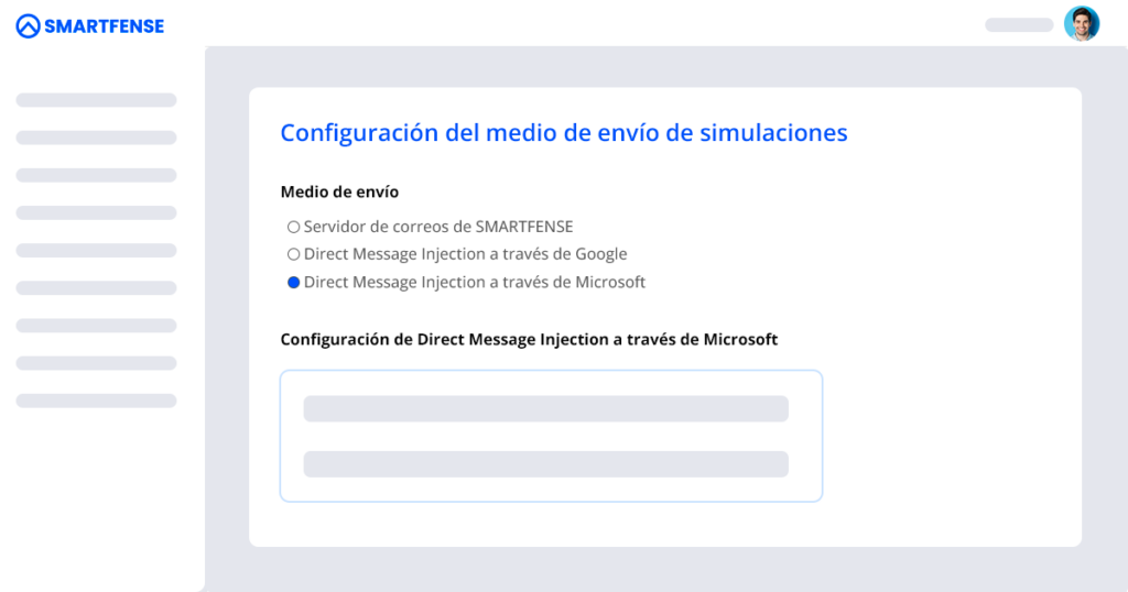 Pantalla de configuración de DMI a través de Microsoft