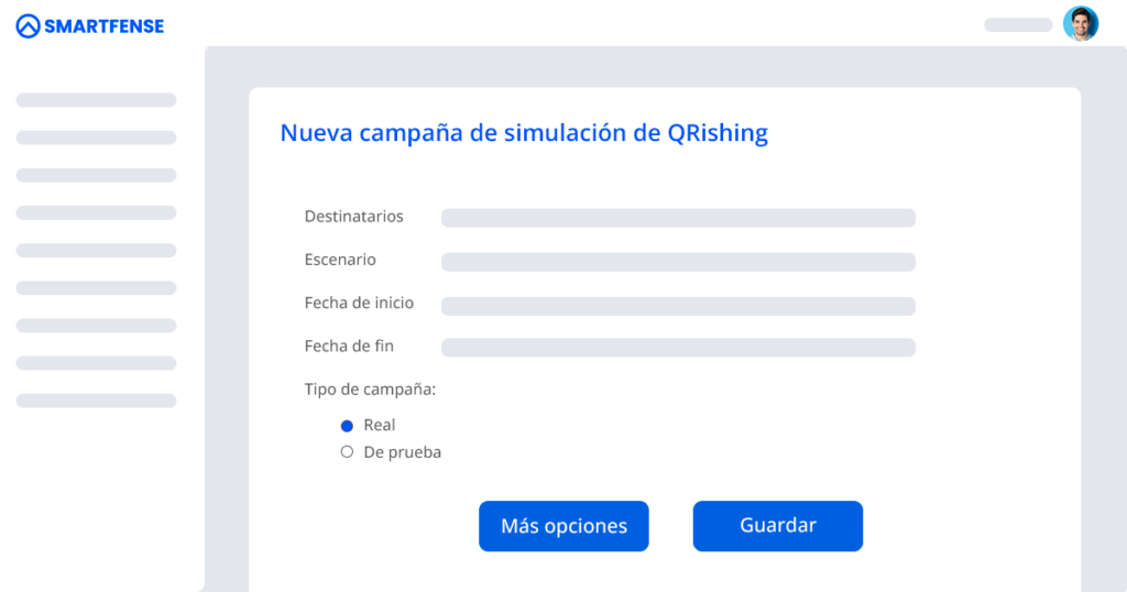 Interfaz de creación de una campaña de simulación de QRishing de prueba en SMARTFENSE