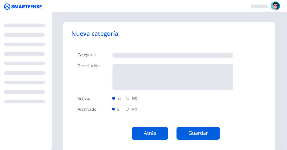 Pantalla de configuración de una nueva categoría