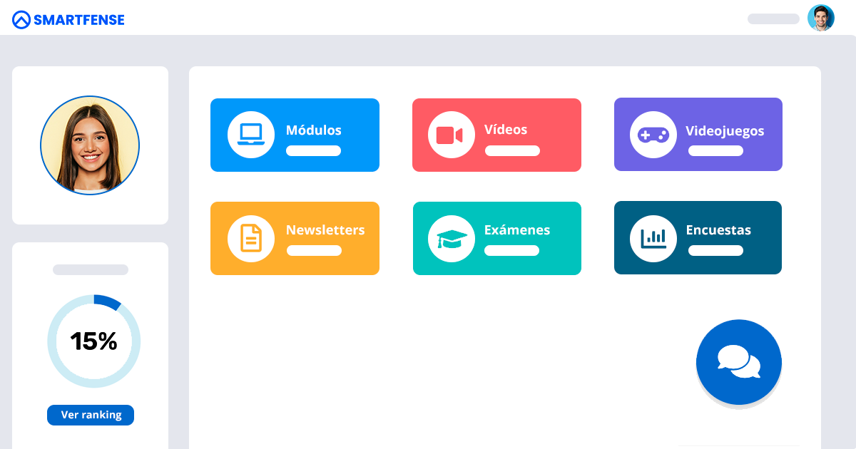 Dashboard del usuario final con el botón de chat