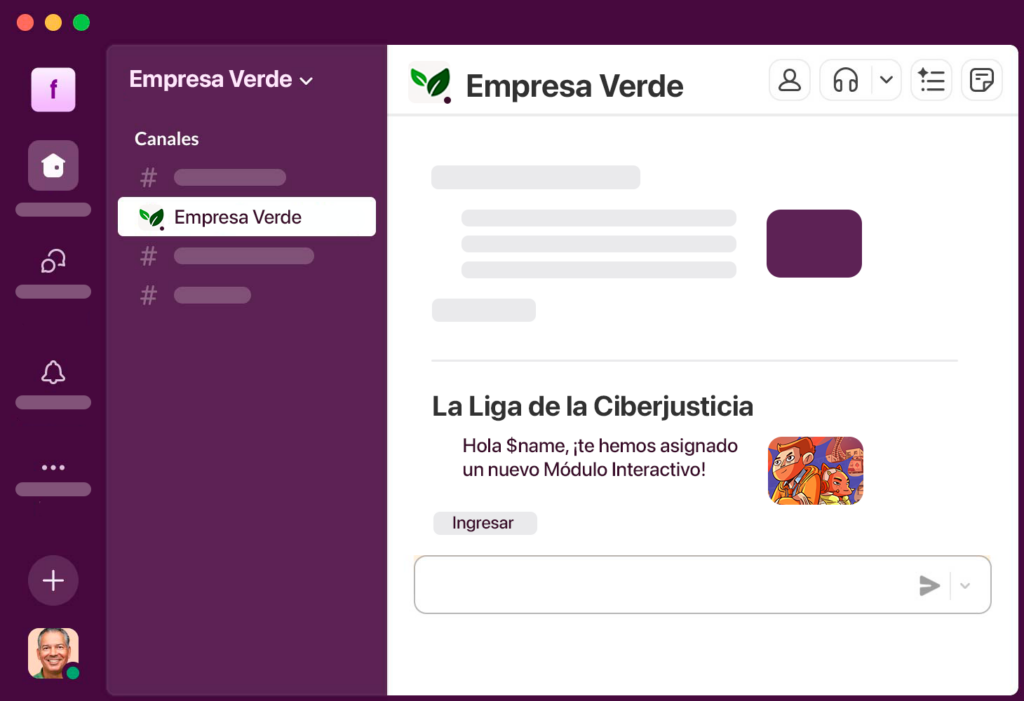 Interfaz de Slack con una notificación de asignación