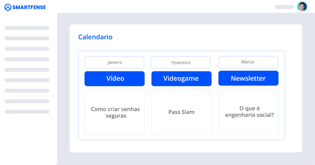 Calendário de conteúdos do SMARTFENSE