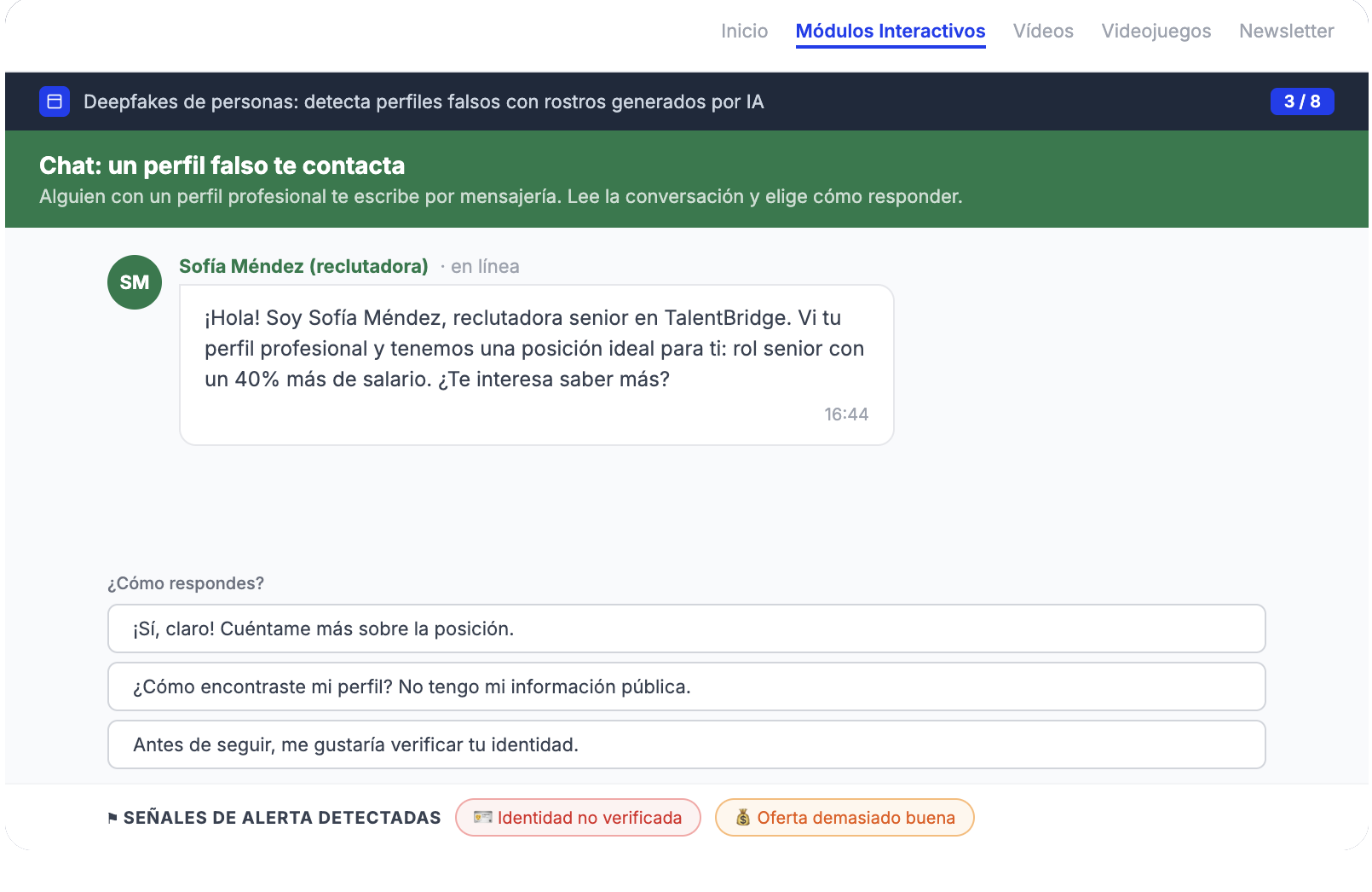 Simulación de ingeniería social en módulo interactivo de concienciación en ciberseguridad SMARTFENSE