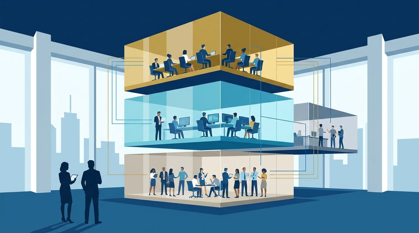 Sala de control con paneles de cristal donde un equipo revisa indicadores de cumplimiento normativo, representando la trazabilidad exigida por NIS2