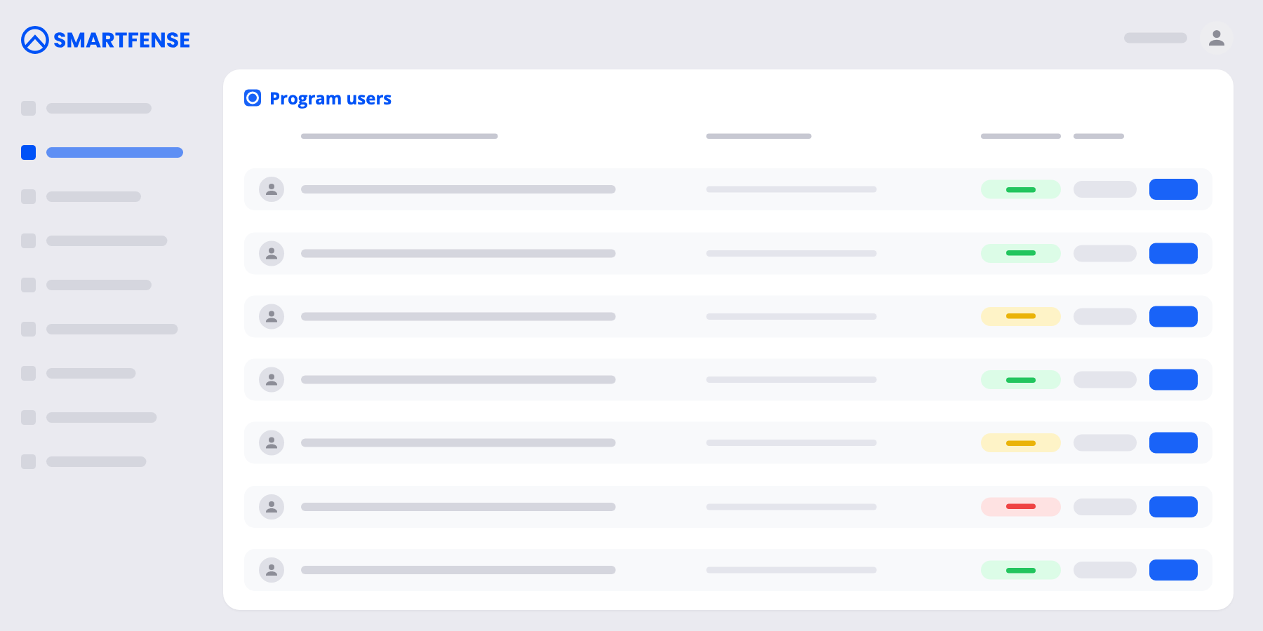 User table of a Smart Path program in SMARTFENSE, with each person's progress and their last assigned campaign