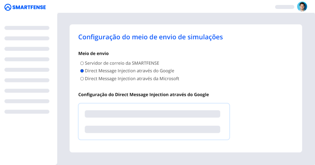 Configuração do meio de envio de simulações DMI