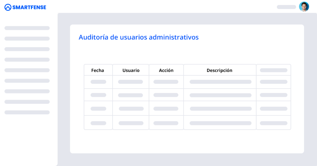 Tabla de auditoría de usuarios administrativos