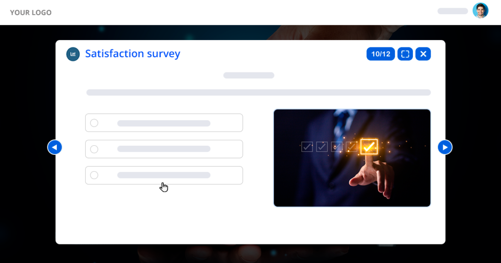 The image depicts a user satisfaction survey with several questions