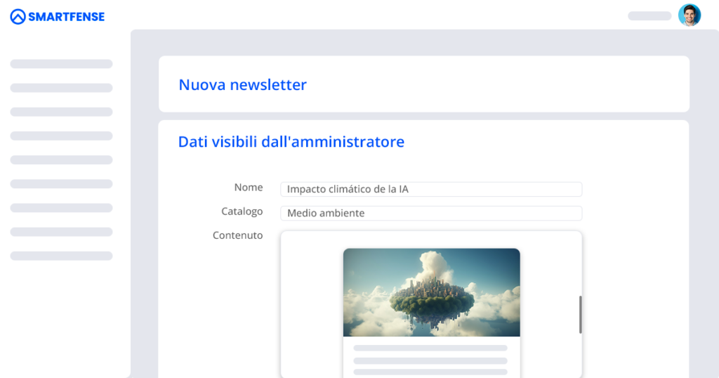 Rappresenta un editor di newsletter all'interno di una piattaforma di sensibilizzazione degli utenti sulla cybersicurezza.