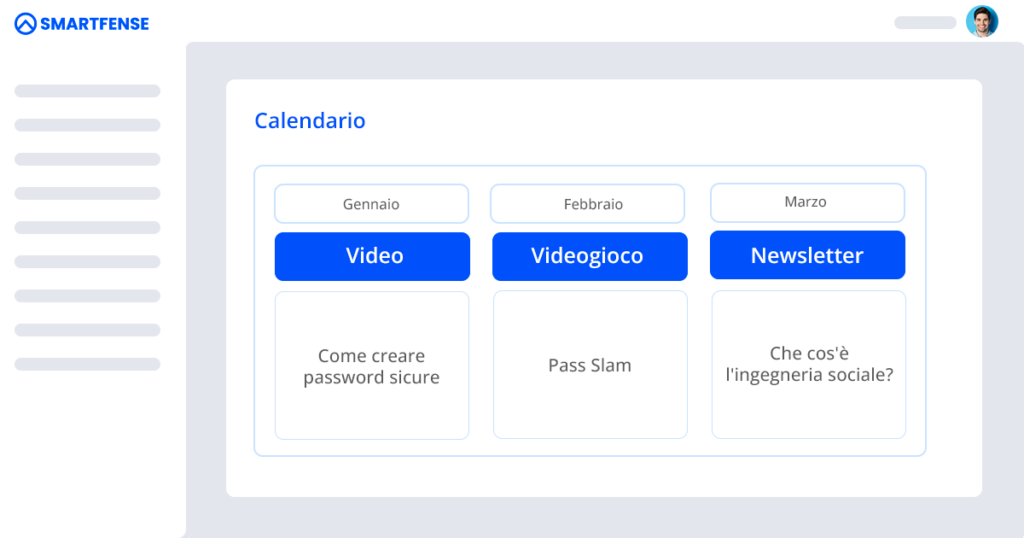 Rappresenta un calendario di contenuti di sensibilizzazione alla cybersicurezza.