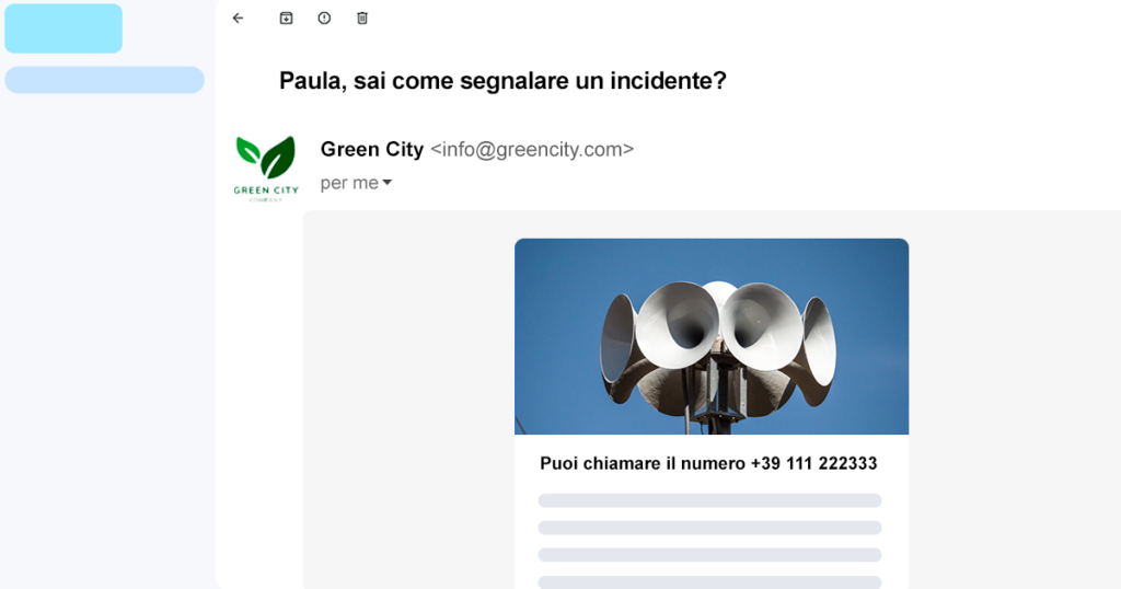 Rappresenta un'email aperta con una newsletter sulla cybersicurezza.