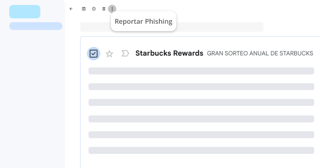 Usuario reportando un correo de Phishing utilizando el botón de reporte de phishing de SMARTFENSE