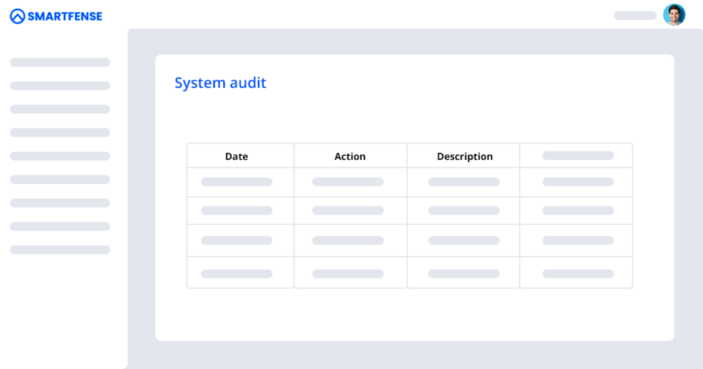 Audit table of system actions