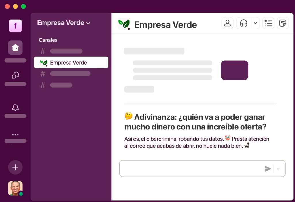 Ejemplo de un nudge enviado mediante slack