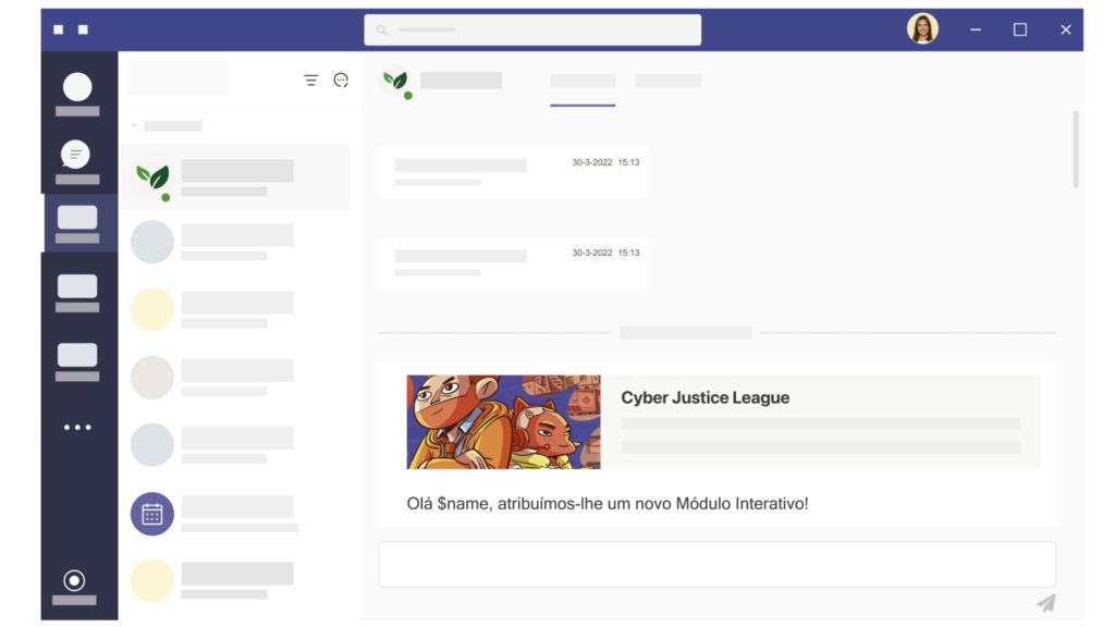 Interface do Microsoft Teams com uma notificação de atribuição.